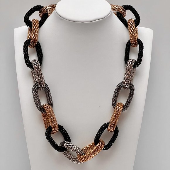 ❣️NEW❣️Debenhams Deco Rustic Mesh Oval Link Statement Collar Necklace Multi Tone - Picture 8 of 8